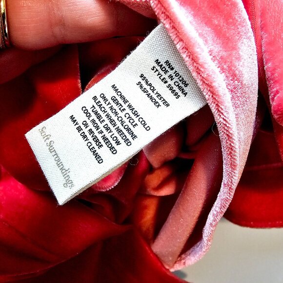 Soft Surroundings, Bright Coral BOYFRIEND Velour Long Sleeve Button Down Top - Picture 8 of 8